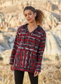 Ethnic Patterned Women's Sweatshirt with Kangaroo Pocket Red-Gray-Black