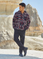 Ethnic Patterned Men's Sweatshirt with Kangaroo Pocket Black-White-Red