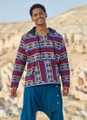 Ethnic Patterned Men's Sweatshirt with Kangaroo Pocket Blue-Red