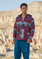 Ethnic Patterned Men's Sweatshirt with Kangaroo Pocket Gray-Red