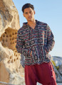 Ethnic Patterned Striped Men's Sweatshirt with Kangaroo Pocket Maroon-Gray