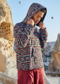 Ethnic Patterned Striped Men's Sweatshirt with Kangaroo Pocket Maroon-Gray