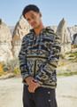 Geometric Patterned Men's Sweatshirt with Kangaroo Pocket Yellow-Black