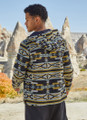 Geometric Patterned Men's Sweatshirt with Kangaroo Pocket Yellow-Black