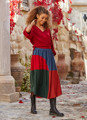 Elastic Waist Patchwork Midi Skirt Blue-Red
