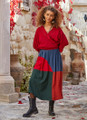 Elastic Waist Patchwork Midi Skirt Blue-Red