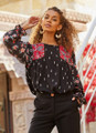 Long Sleeve Patchwork Bohemian Women's Blouse Black