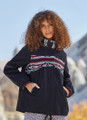 Women's Boho Hippie Black Coat with Hood and Geometric Pattern