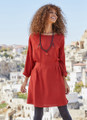 Bat Sleeve Orange Boho Winter Dress with Belt