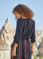 Long Sleeve Embroidered Boho Winter Blouse Black