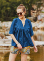 Half Sleeve Loose Fit Blue Boho Blouse