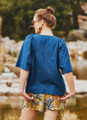 Half Sleeve Loose Fit Blue Boho Blouse