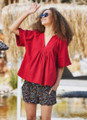 Half Sleeve Loose Fit Red Boho Blouse