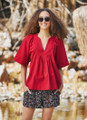 Half Sleeve Loose Fit Red Boho Blouse