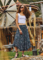 Frill Hem Printed Blue Midi Summer Skirt