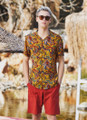 Short Sleeve Paisley Mens Boho Sumer Shirt Yellow