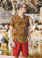 Short Sleeve Paisley Mens Boho Sumer Shirt Yellow