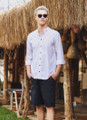 White Long Sleeve Band Collar Men's Shirt