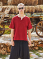 Short Sleeve No Collar Men's Maroon Hippie Shirt