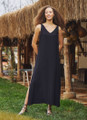 V Neck Boho Slit Dress in Black