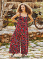 Square Neck Thick Strap Red Floral Jumpsuit