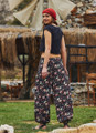 Elastic Ankle Floral Black Summer Harem Pants for Women