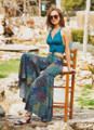 Elastic Waist Peacock Print Boho Palazzo Pants