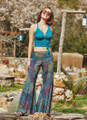 Elastic Waist Peacock Print Boho Palazzo Pants