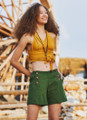Special Button Closure Green Boho Shorts