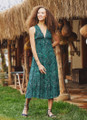 V Neck Printed Midi Summer Dress Green