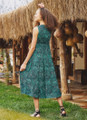 V Neck Printed Midi Summer Dress Green