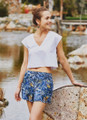 Tropical Print Women's Blue Boho Summer Shorts