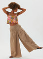 Wide Leg Pleated Women's Beige Boho Pants