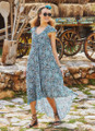 Loose Fit Printed Printed Petrol Blue BohoSummer Dress