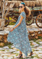 Loose Fit Printed Printed Petrol Blue BohoSummer Dress
