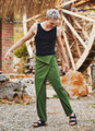 Green Cotton Wrap Pants for Men