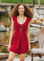 U Neck Red Boho Short Jumpsuit
