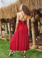 Tie Back Elegant Midi Red Summer Dress