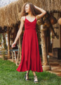 Tie Back Elegant Midi Red Summer Dress
