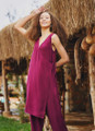 Purple V Neck Jumpsuit with Extra Front Layer