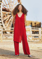 Orange V Neck Jumpsuit with Extra Front Layer