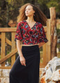 Floral Print Half Sleeve Red Boho Blouse
