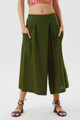 Wide Leg Three Quarter Pants in Green