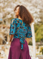 Floral Print Half Sleeve Petrol Blue Boho Blouse