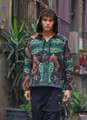 Ethnic Patterned Men's Sweatshirt with Kangaroo Pocket Green-Black
