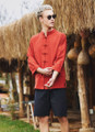 Knot Button Band Collar Men's Shirt Orange