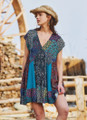 Short Sleeve Mini Patchwork Dress in Petrol Blue
