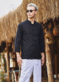 Knot Button Band Collar Men's Shirt Black