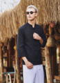 Knot Button Band Collar Men's Shirt Black