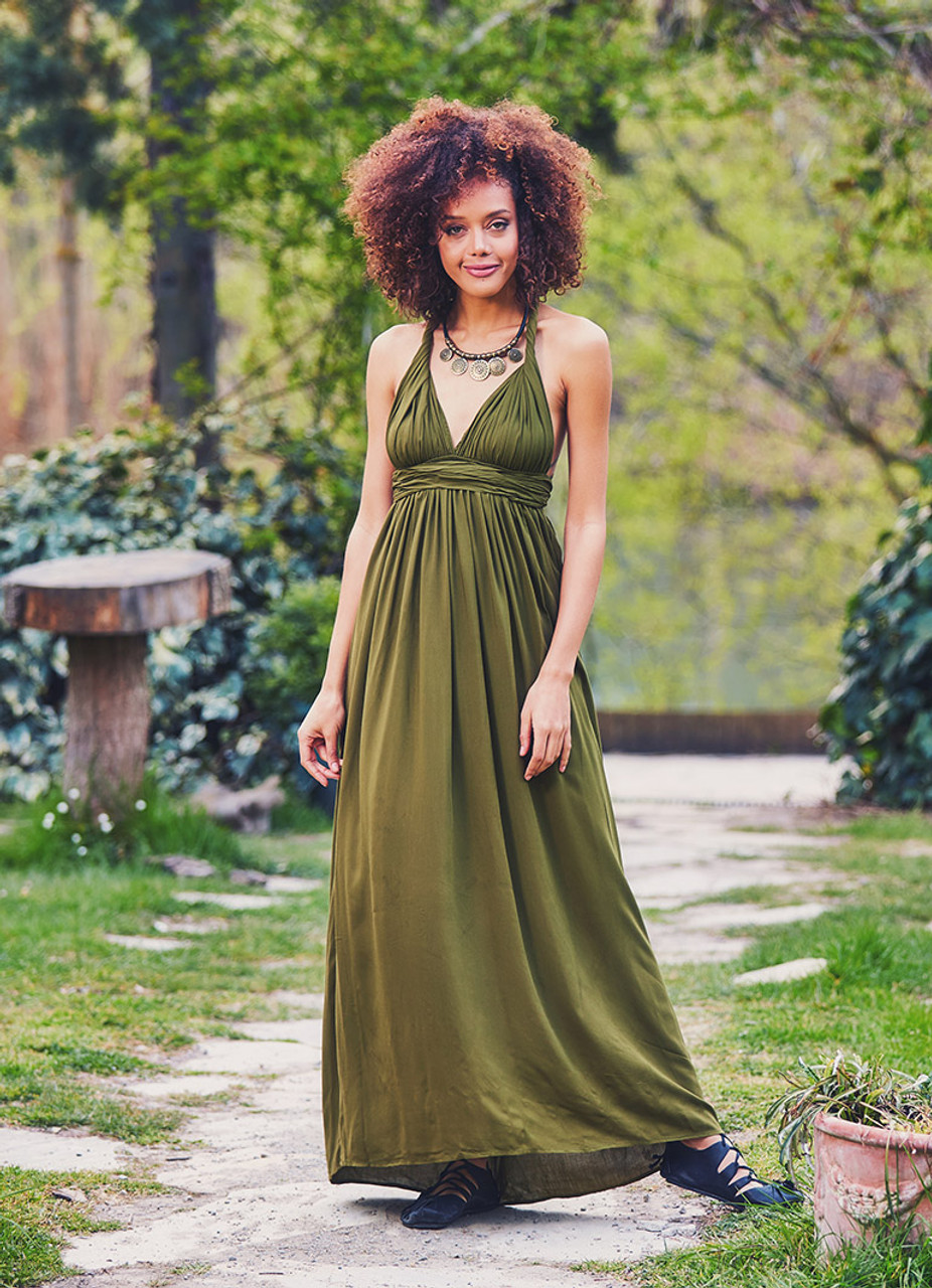 Long green deals boho dress